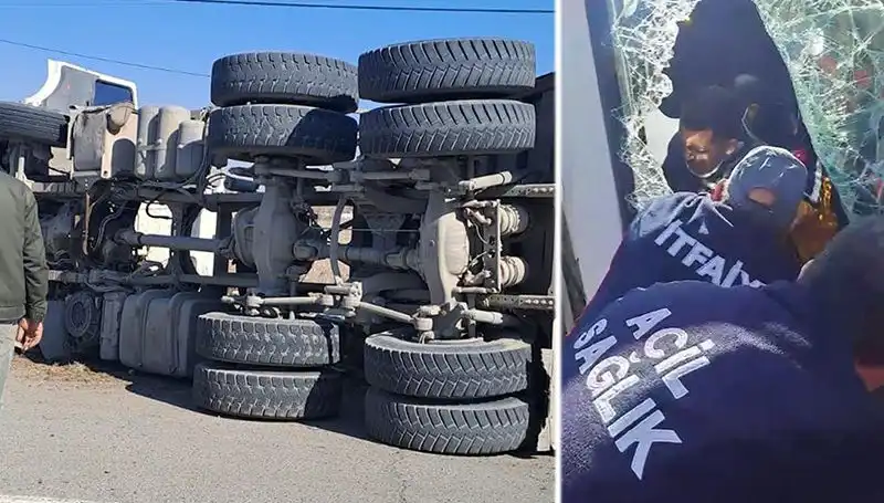Virajda Kontrolden Çıkan Kamyonun Yan Yatma Anı Güvenlik Kamerasında